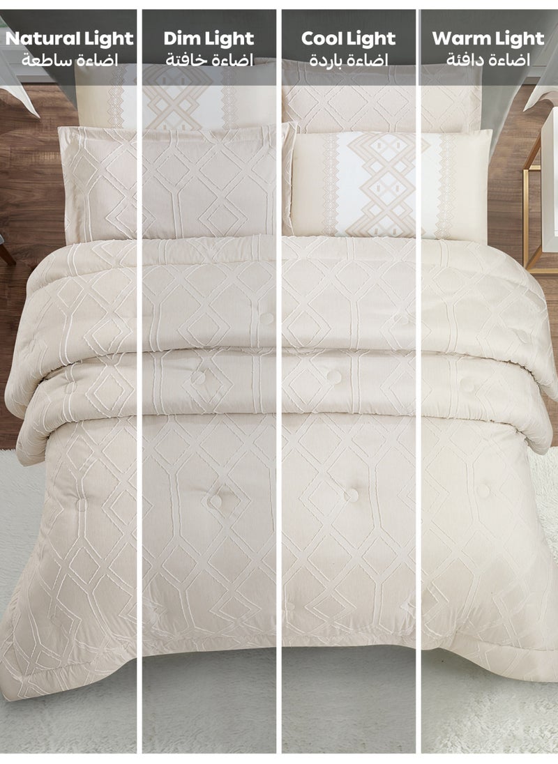 Donetella Bedding Comforter Set King Size, 6-Pcs Bed Set Fits 260x240 Cms -Tufted Embroidery Set-All Season- 350 GSM Brushed Microfiber (طقم مفرش سرير فندقي)  - Image 4