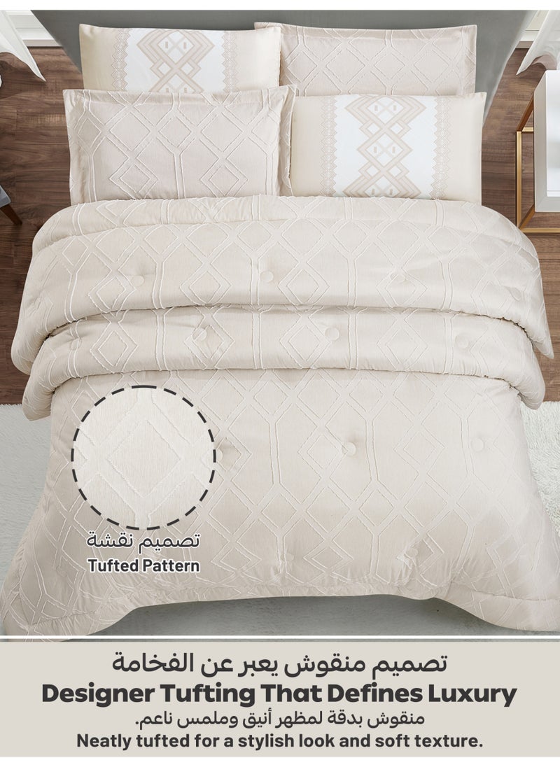 Donetella Bedding Comforter Set King Size, 6-Pcs Bed Set Fits 260x240 Cms -Tufted Embroidery Set-All Season- 350 GSM Brushed Microfiber (طقم مفرش سرير فندقي)  - Image 3