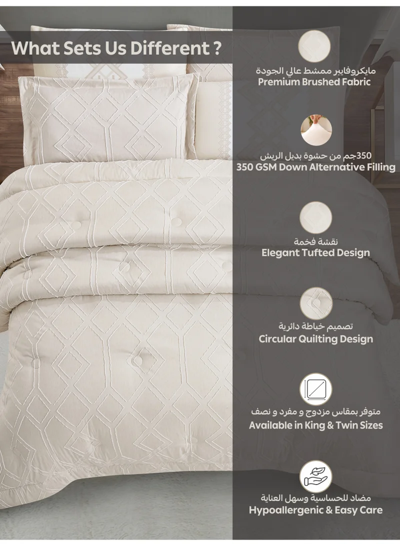 Donetella Bedding Comforter Set King Size, 6-Pcs Bed Set Fits 200x200 Cms -Tufted Embroidery Set-All Season- 350 GSM Brushed Microfiber (طقم مفرش سرير فندقي)