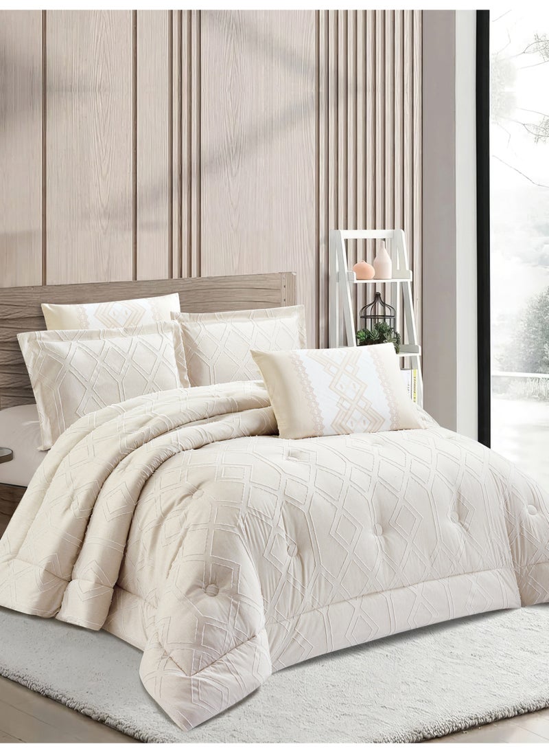 Donetella Bedding Comforter Set King Size, 6-Pcs Bed Set Fits 260x240 Cms -Tufted Embroidery Set-All Season- 350 GSM Brushed Microfiber (طقم مفرش سرير فندقي)  - Image 1