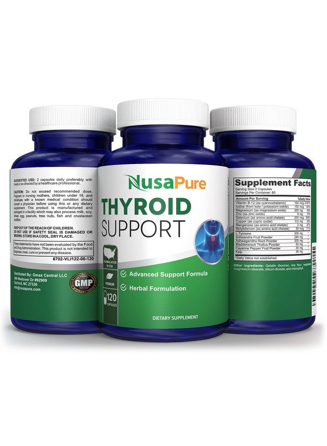 NusaPure مكمل دعم الغدة الدرقية المتميز غير المعدل وراثيًا 120 كبسولة مع أشواغاندا، يود، زنك، كيلب، فيتامين ب12، ل-تيروسين، سيلينيوم، نحاس - Image 4