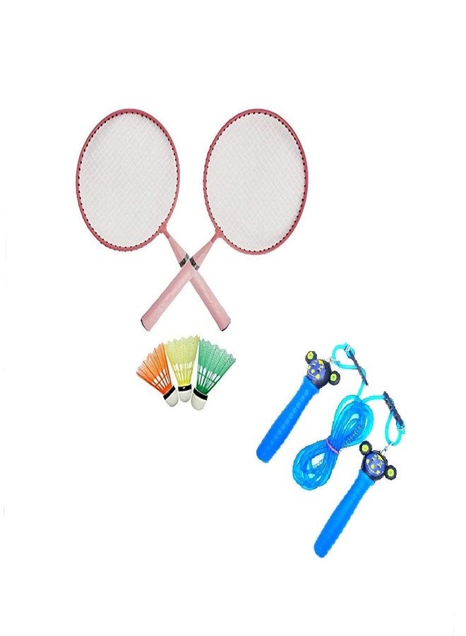 Gmefvr Kid's Steel Badminton Racket and 3 Shuttle Skipping Rope Combo (Multicolour) - Image 1