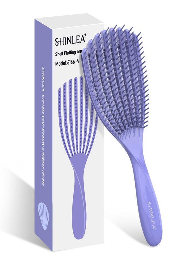 SHINLEA فرشاة فك تشابك الشعر المجعد، فرشاة شعر للشعر الرطب والجاف والكثيف والخفيف، تسهل تمشيط الشعر المجعد وتقلل من تكسره، فرشاة شعر مجعد للنساء والرجال والأطفال (بنفسجي) - Image 1