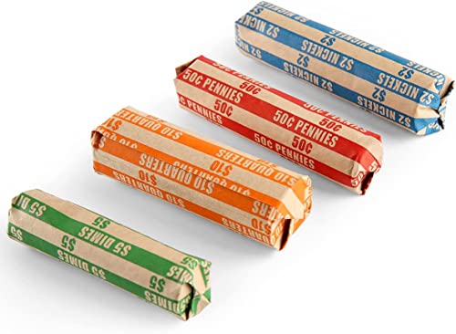L LIKED Coin Roll Wrappers, 100 Count, Assorted Denominations for Pennies, Nickels, Dimes and Quarters - Image 1