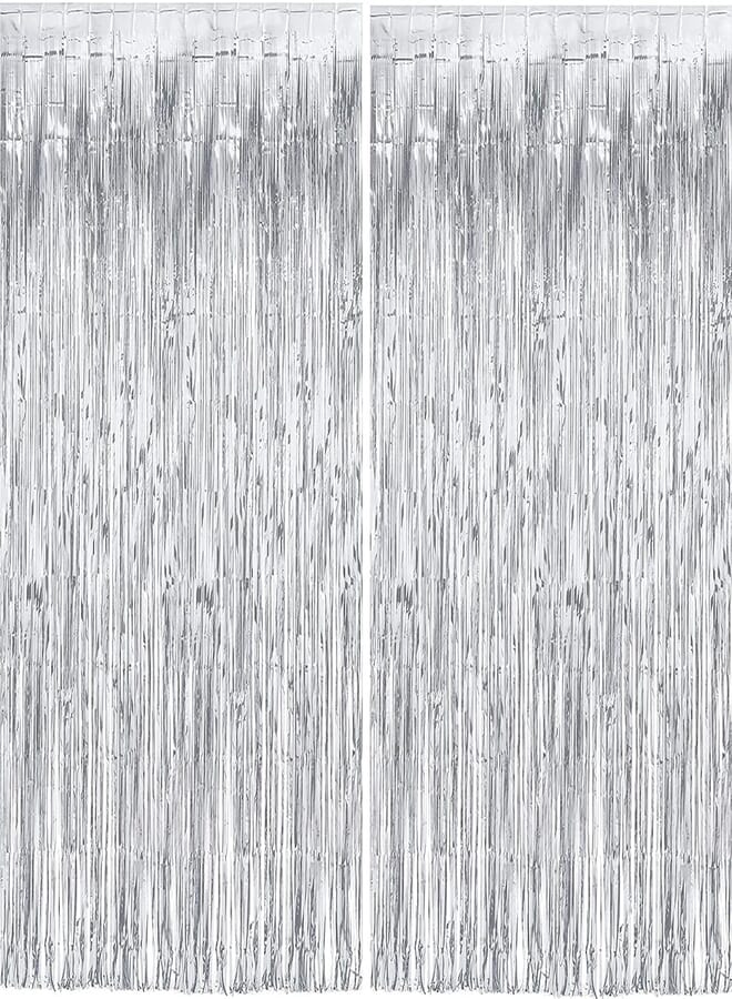 Gleam® Foil Fringe Curtains for Birthday Decorations (SilverCURTAIN, Pack of 2) 