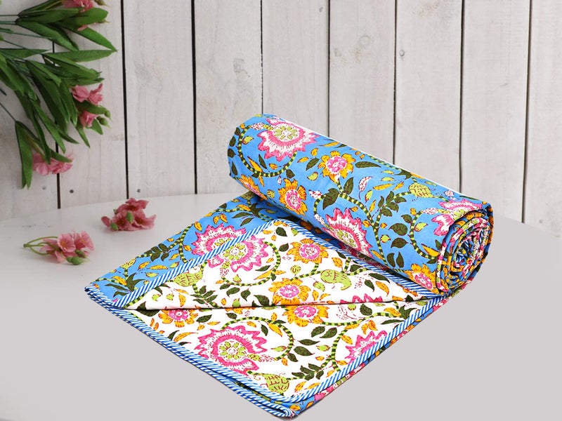 RRC Cotton Reversible Dohar Single Bed, Soft Lightweight Bed Blanket, AC Dohar Blanket for Summers/Winter 57X87(Inches) Flannel Dohar Throws for Bed - Image 1