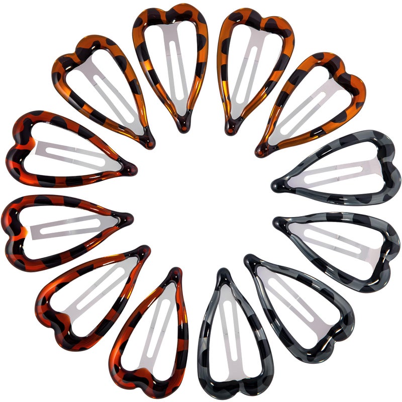 Cptots 12 PCS Metal Snap Hair Clips Heart Shape Barrettes for Women Non Slip Accessories For Thick and Thin Fine Hair,Tortoiseshell,1.9 x 1.1 Inches. - Image 1