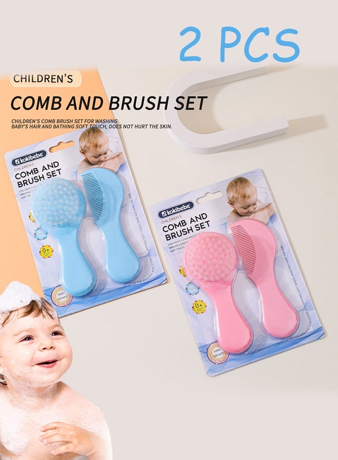 طفل طقم مشط للأطفال الرضع مكون من قطعتين مع فرشاة شعر للبشرة الحساسة يتميز بنمط دب جميل للعناية الأساسية بالشعر للآباء الجدد - Image 1