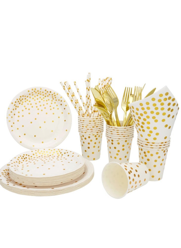 xppier 200-Piece Party Supplies Disposable Tableware for Wedding, Birthday Party, Baby Shower, Serves 25 (White)  - Image 1