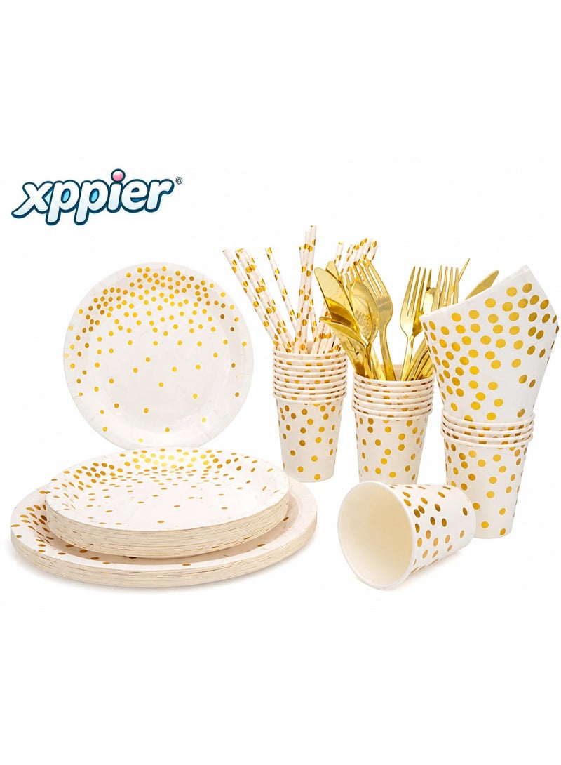 xppier 200-Piece Party Supplies Disposable Tableware for Wedding, Birthday Party, Baby Shower, Serves 25 (White) - Image 1
