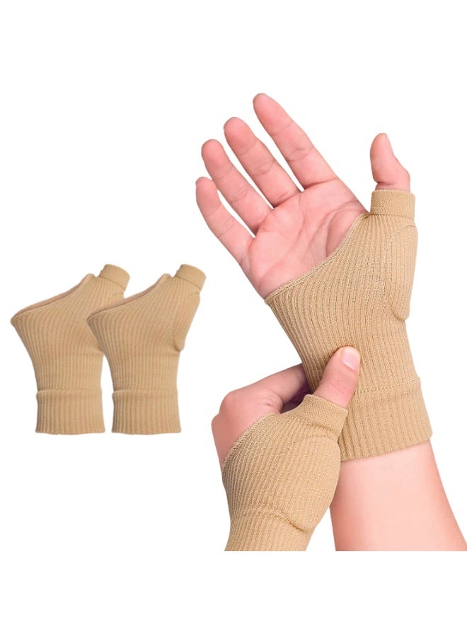Thumb Wrist Support Braces, Breathable Compression Sleeves with Soft Gel Pads for Arthritis, Tendonitis, Comfortable Finger Splint for Relieve Hand Thumb Wrist Carpal Tunnel Joint Pain, Beige - Image 1