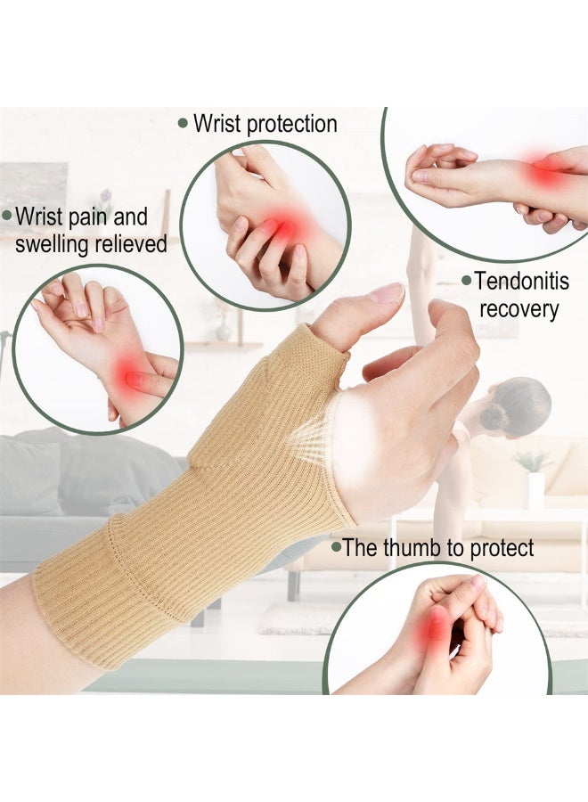 Thumb Wrist Support Braces, Breathable Compression Sleeves with Soft Gel Pads for Arthritis, Tendonitis, Comfortable Finger Splint for Relieve Hand Thumb Wrist Carpal Tunnel Joint Pain, Beige - Image 2