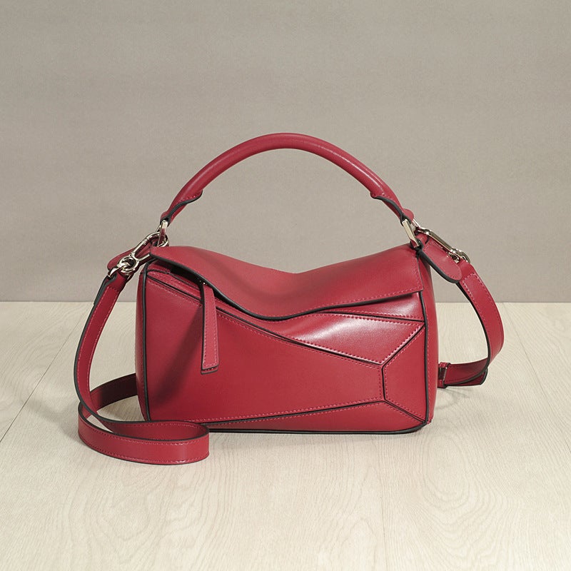 2025 Trendy New Trendy Genuine Leather Women'S Bag Geometric Bag Mini Small Diamond Crossbody Handheld Pillow Bag - Image 1
