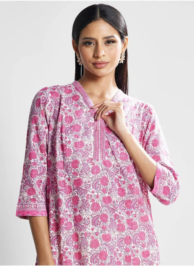 Fabindia V-Neck Floral Print Kurti