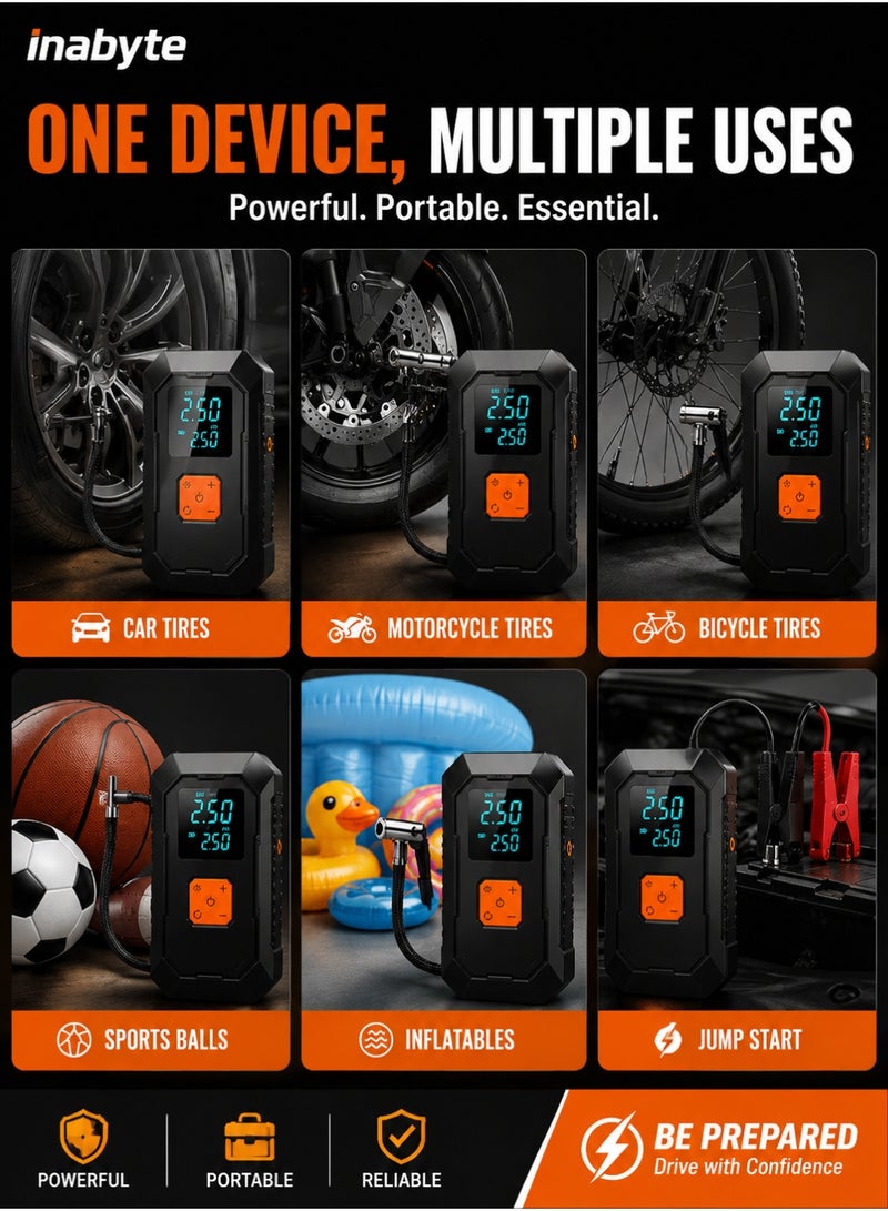 إينابايت مشغل بطارية سيارة 4 في 1 مع مضخة هواء، منفاخ إطارات محمول 150PSI، بنك طاقة 4000mAh مع مصباح LED، مقاوم للحرارة، للسيارات وسيارات الدفع الرباعي والرحلات الصحراوية - Image 5