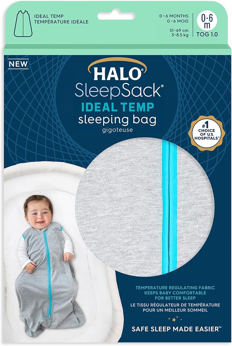 HALO Baby Ideal Temp Sleeping Bag | 1.0 TOG SleepSack | Grey for Newborns | Easy Zip Access Nappy Change | Unisex, 18-36 Months - Image 2