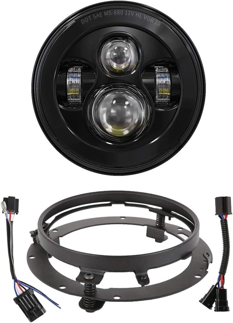 XPCTD 7 Inch LED Headlight With Mounting Bracket For Touring Street Glide Road King Ultra Classic Electra Glide Fat Boy Tri Cvo Heritage Softail Slim (Single 7 Inch LED Headlight Black-No Halo) - Image 1