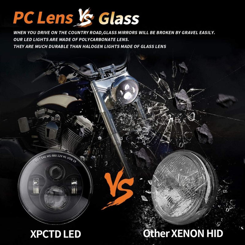 XPCTD 7 Inch LED Headlight With Mounting Bracket For Touring Street Glide Road King Ultra Classic Electra Glide Fat Boy Tri Cvo Heritage Softail Slim (Single 7 Inch LED Headlight Black-No Halo) - Image 5