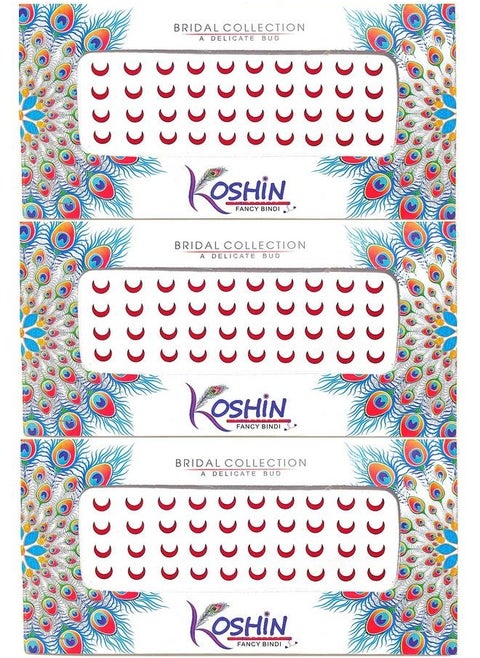 Red Half Moon Shape Medium Size (Per Bindi Height 6 Mm X Width 7 Mm) Forehead Bindi For Girls Women Ladies Pack Of 3 (Red Chand Bindi)