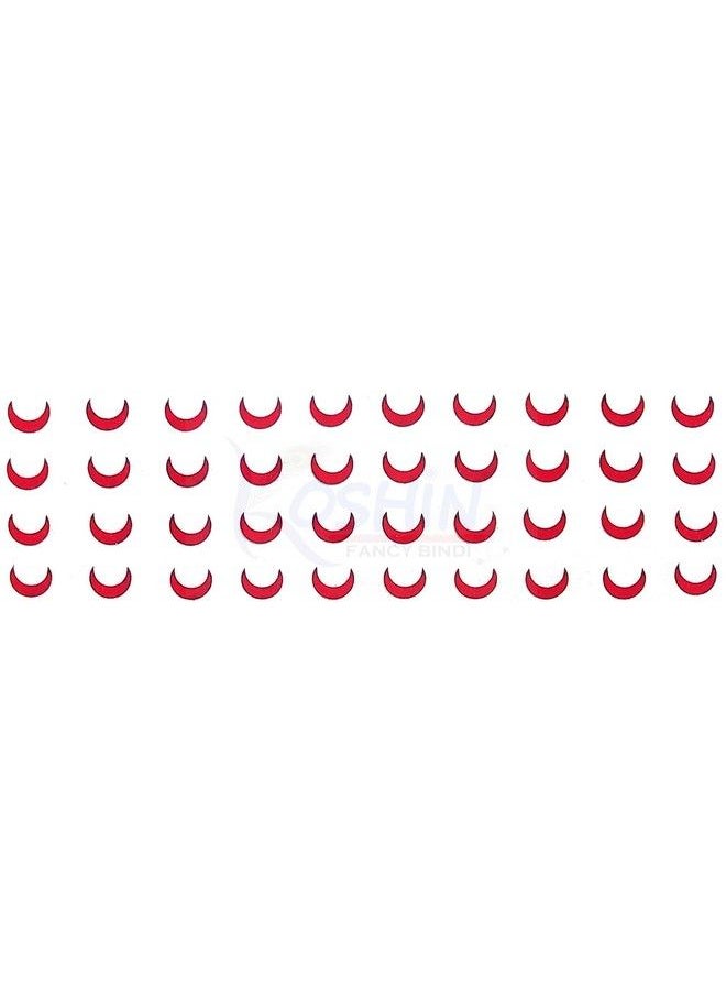 KOSHIN - Red Half Moon Shape Medium Size (Per Bindi Height 6 Mm X Width 7 Mm) Forehead Bindi For Girls Women Ladies Pack Of 3 (Red Chand Bindi) - Image 1