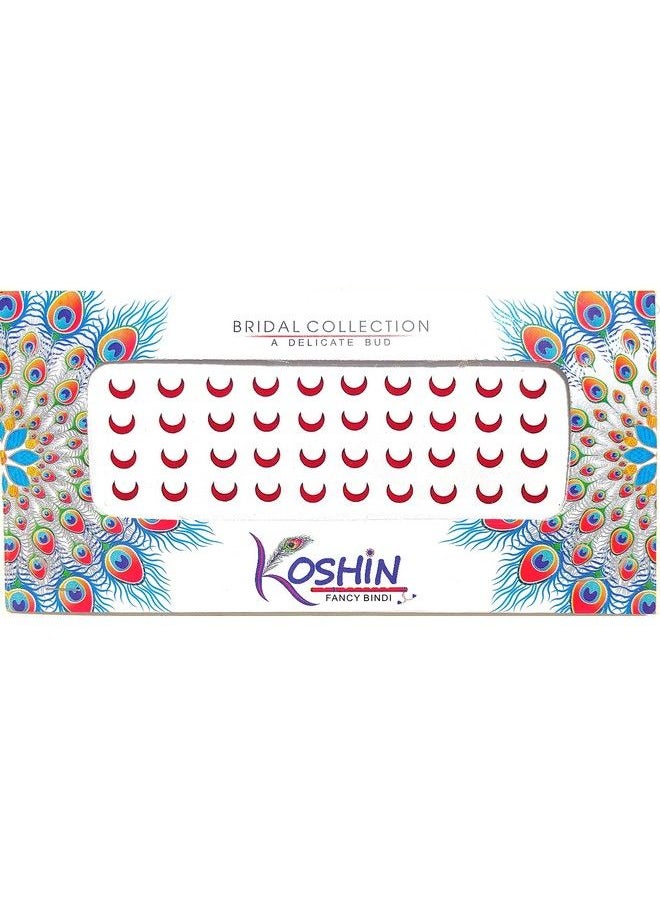 KOSHIN - Red Half Moon Shape Medium Size (Per Bindi Height 6 Mm X Width 7 Mm) Forehead Bindi For Girls Women Ladies Pack Of 3 (Red Chand Bindi) - Image 1