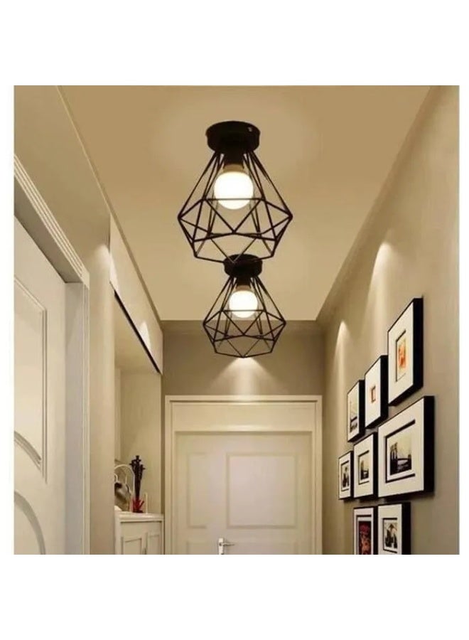 Beauenty Ceiling Light Flush Mount Black Iron Lampshade Industrial Pendant Light Grid Cage,for Hallway Bedroom Kitchen Living Room Wine Cellar Warehouse Coffee Shop bar E26 Pendant Lights 2pcs - Image 1