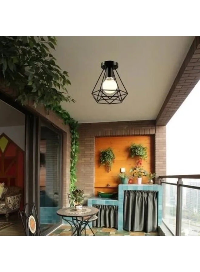 Beauenty Ceiling Light Flush Mount Black Iron Lampshade Industrial Pendant Light Grid Cage,for Hallway Bedroom Kitchen Living Room Wine Cellar Warehouse Coffee Shop bar E26 Pendant Lights 2pcs - Image 3