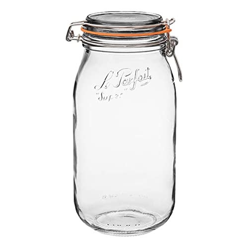 Le Parfait Super Jar, Canning Jar, 2L French Glass Canning Jar w/Round Body, Glass Jar With Airtight Lid, Canning Jar Wide Mouth, Glass Jar With Lid, Clear Jars, Clear Glass Jars (64oz/2 Quarts, 1 pk) - Image 1