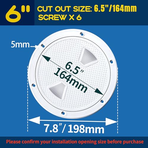 Smart Marine Smartmarine Boat Hatch White 4" 6" 8" Round Non Slip Inspection Hatch w/Detachable Cover for Marine Boat Yacht (6 inch) - Image 2