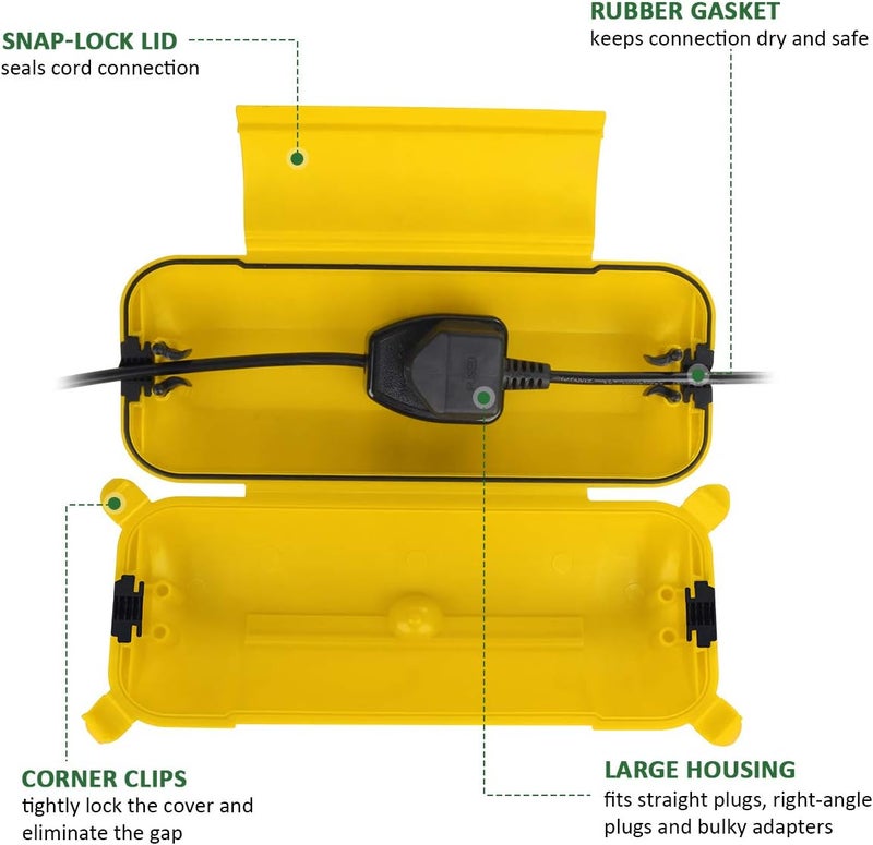 Flemoon Outdoor Extension Cord Safety Cover with Waterproof Protector Seal, Weatherproof Electrical Connection Box for Outdoor Outlets, Plugs, Sockets, Holiday Decorations, Power Tools, Yellow - Image 2