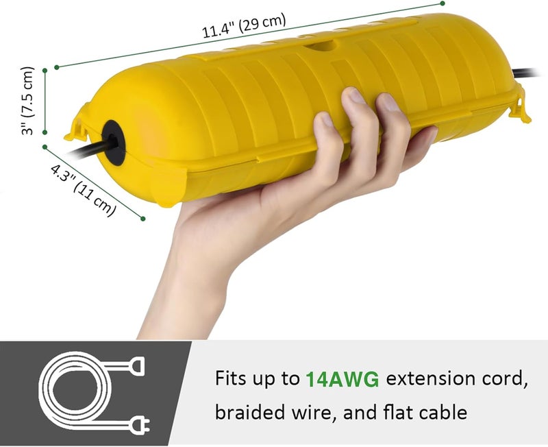 Flemoon Outdoor Extension Cord Safety Cover with Waterproof Protector Seal, Weatherproof Electrical Connection Box for Outdoor Outlets, Plugs, Sockets, Holiday Decorations, Power Tools, Yellow - Image 3
