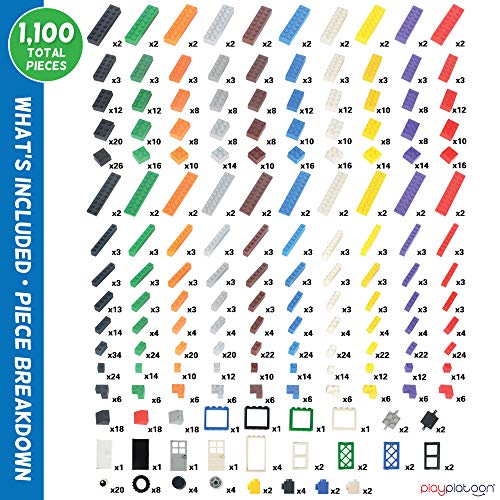 Play Platoon 1100 Pieces Building Bricks Set 10 Classic Color Blocks Bulk Building Blocks Compatible with Major Brands 14 Different Shape Bricks Includes Wheels Tires Axles Windows Door - Image 5