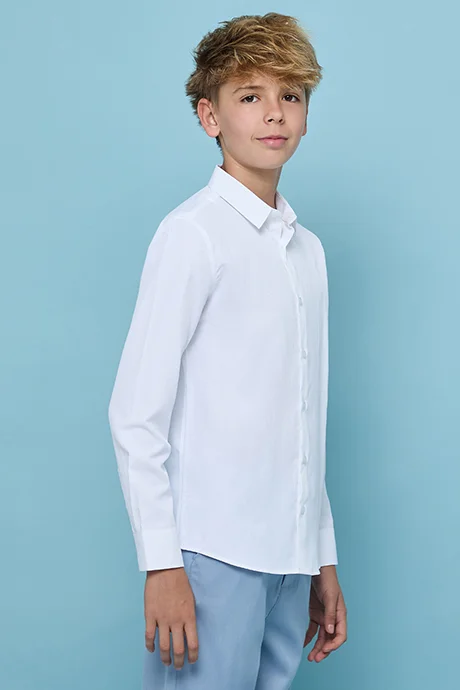 أر أند بي Solid Shirt with Classic Collar and Long Sleeves