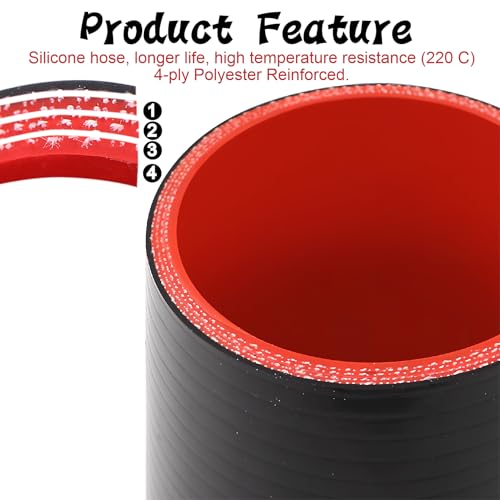 TuoLauthon ID 2-3/4 Inch(70mm) High Temperature 4-Ply Reinforced Straight Silicone Hose Performance Coupler, Length 3 Inch with 2Pcs T-Bolt Clamps Suitable High Level Turbo Pipe Connecting - Image 3