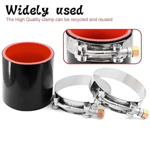 TuoLauthon ID 2-3/4 Inch(70mm) High Temperature 4-Ply Reinforced Straight Silicone Hose Performance Coupler, Length 3 Inch with 2Pcs T-Bolt Clamps Suitable High Level Turbo Pipe Connecting - Image 5