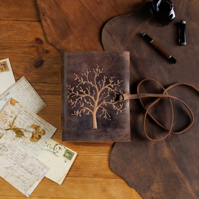 moonster Leather Journal Lined Notebook - Embossed Tree of Life Journal for Women, 7 x 5 Inch Diary Drawing Notebooks with Lined Diary Paper - College Ruled Leather Journals for Women - 400 Pages - Image 2