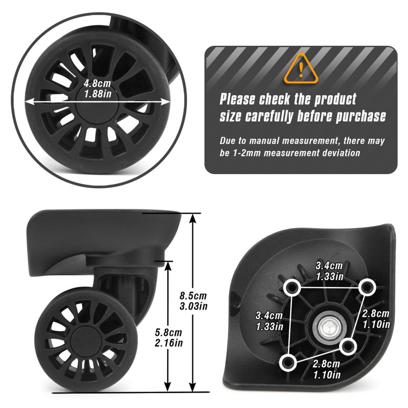 Zoofen Luggage Wheels Replacement 2 pcs Suitcase Replacement Wheels Wear-Resistant Luggage Carry On Spinner Wheels with 4 Holes (ZA-136B) - Image 2