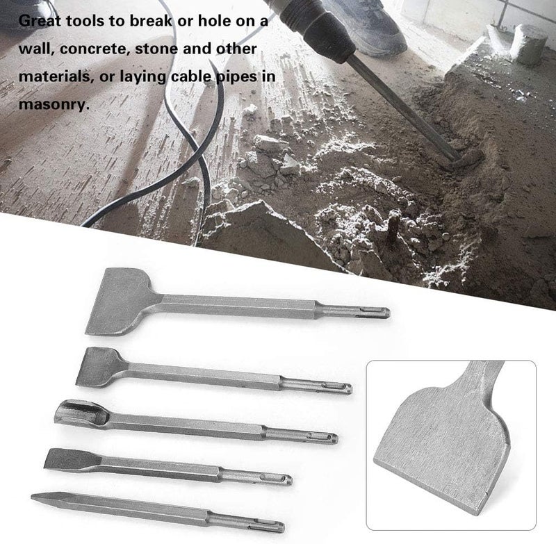 klarako SDS Plus Chisel Set, 5pcs Concrete Drill Bit Set Rotary Hammer Bits Kit with Point Chisel, Flat Chisel and Groove Chisel - Image 3