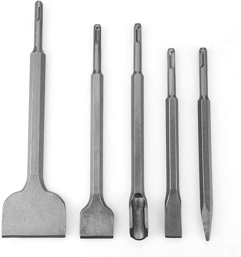 klarako SDS Plus Chisel Set, 5pcs Concrete Drill Bit Set Rotary Hammer Bits Kit with Point Chisel, Flat Chisel and Groove Chisel - Image 1
