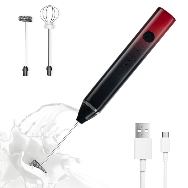 Milk Frother Rechargeable Handheld Electric Whisk Coffee Frother Mixer with 3 Stainless whisks 3 Speed Adjustable Foam Maker Blender for Coffee Matcha Latte Cappuccino Hot ChocolateBlack Red