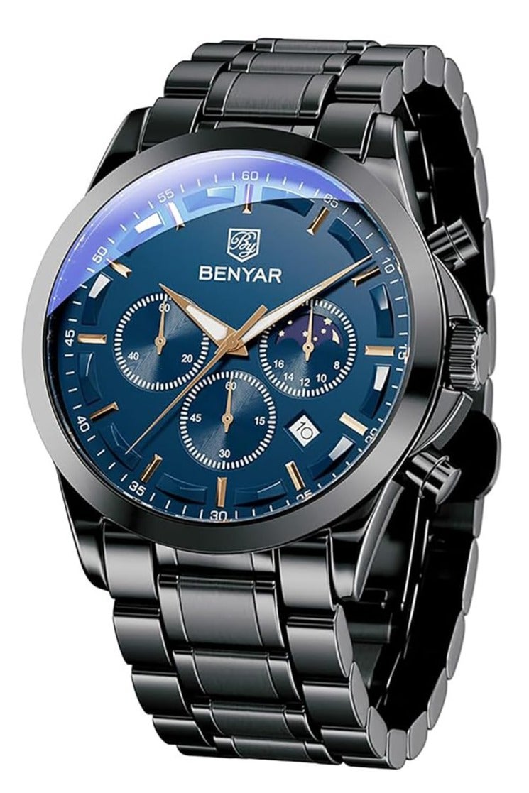 BENYAR Mens Watches Multifunction Chronograph Date Quartz Watch for Men Stainless Steel Band Wrist Watch Gift for Men Casual Business - Image 1