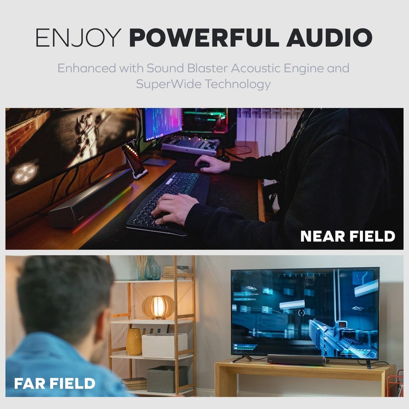Creative Sound Blaster GS5 RGB Gaming Soundbar with SuperWide Technology, Powered via Adapter, Up to 60W Peak Power, Bluetooth 5.4, Optical-in, Headphone-Out Port, for PC and TV - Image 3