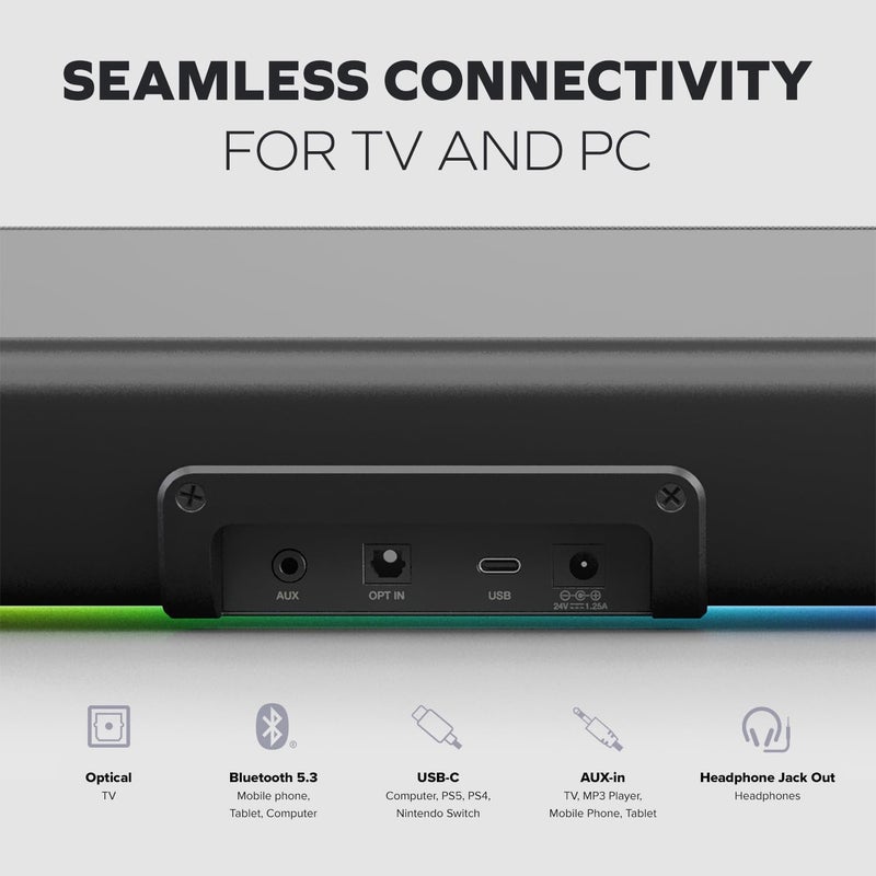 Creative Sound Blaster GS5 RGB Gaming Soundbar with SuperWide Technology, Powered via Adapter, Up to 60W Peak Power, Bluetooth 5.4, Optical-in, Headphone-Out Port, for PC and TV - Image 4