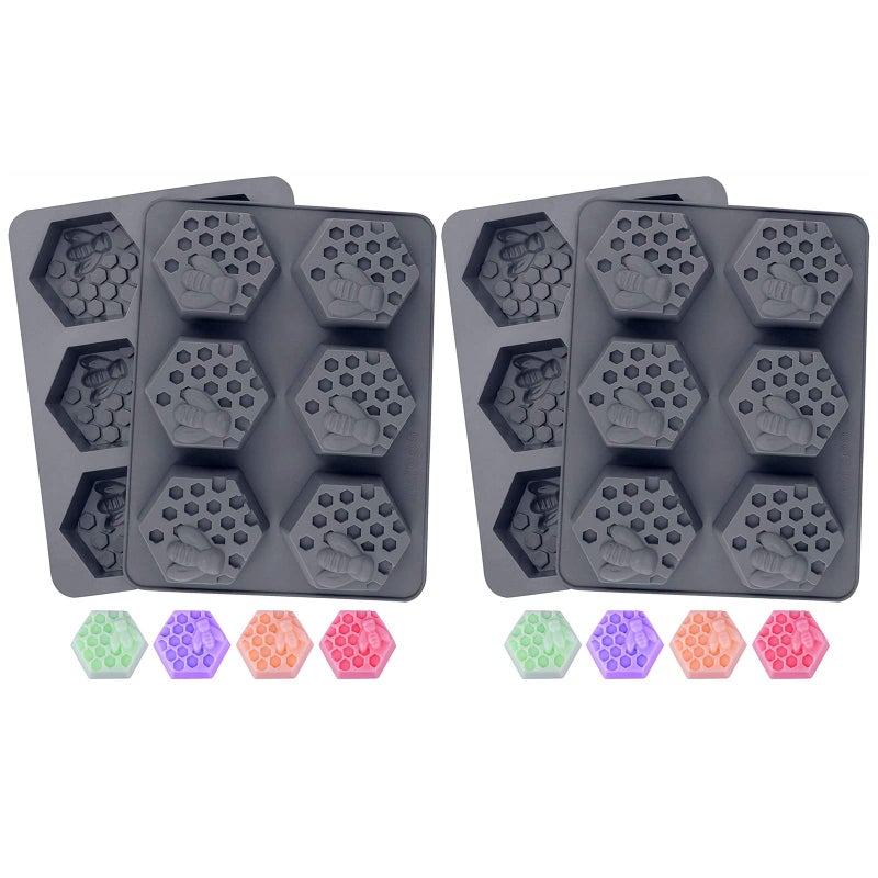 DDlife 4 Pcs 3D Bee Silicone Soap Molds Hexagonal Honeycomb Silicone Molds for Homemade Soaps Chocolate Jelly Cake Making