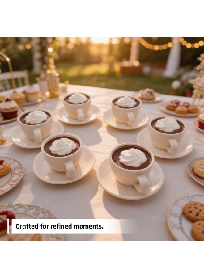 أكمي طقم أكواب وصحون سيراميك أبيض كلاسيكي من ACME سعة 250 مل – 6 أكواب و6 صحون بلمسة لامعة، مثالي للإسبريسو والكابتشينو والشاي، آمن للاستخدام في الميكروويف وغسالة الصحون، مصنوع من سيراميك متين للاستخدام في المنزل والمكتب والمطبخ والمقاهي. - Image 5