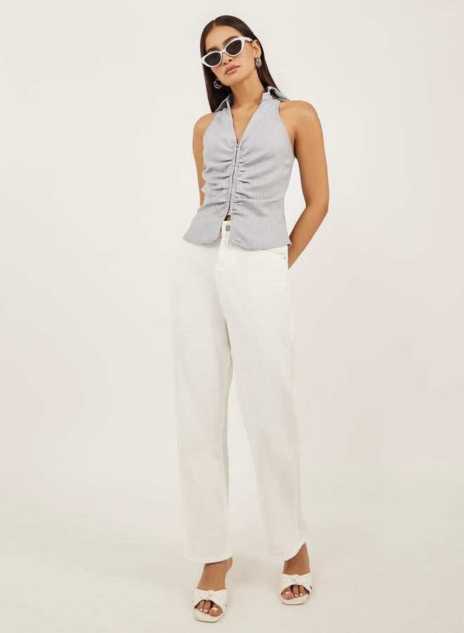 Styli Styli Sleeveless Spread Collar Shirt with Ruched Details - Image 2