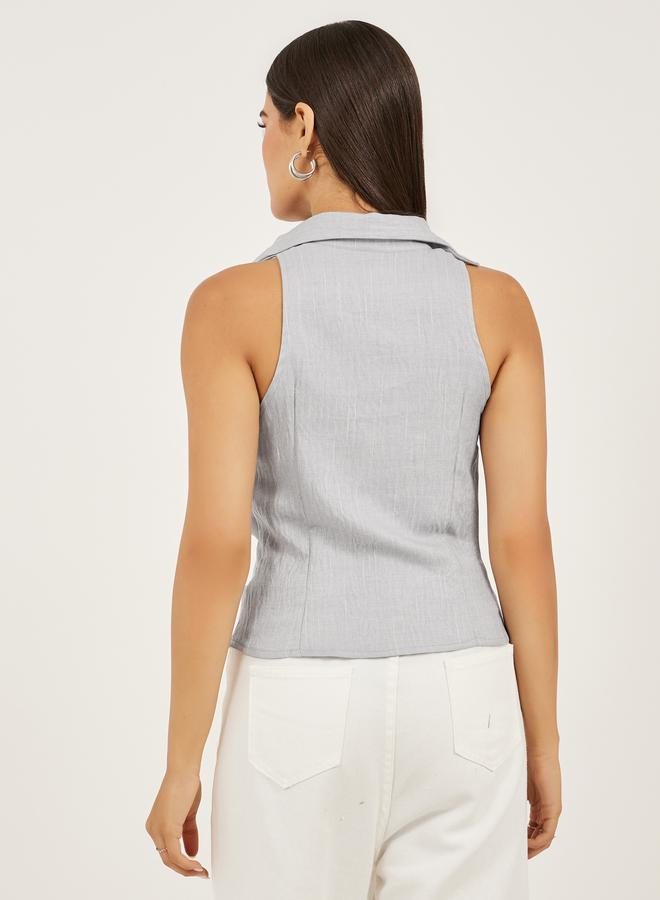 Styli Styli Sleeveless Spread Collar Shirt with Ruched Details - Image 5