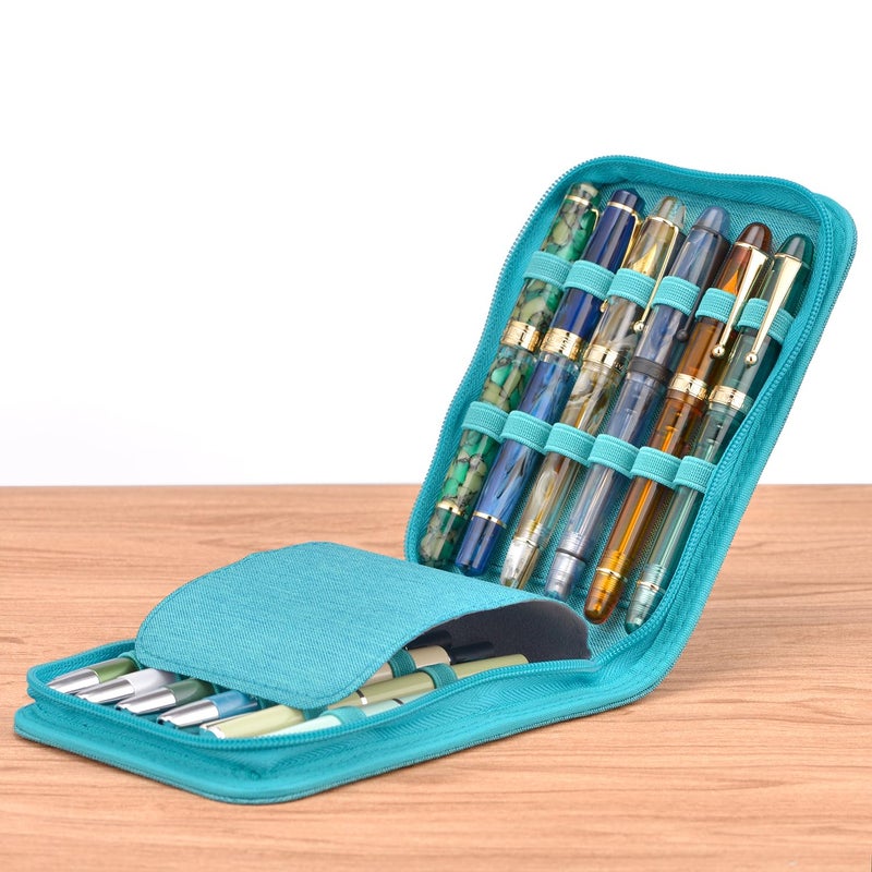 Lanxivi 12 Fountain Pen Case, Rollerball Pen Case Turquoise Color, Waterproof Canvas Pen Display Holder Organizer Bag - Image 5