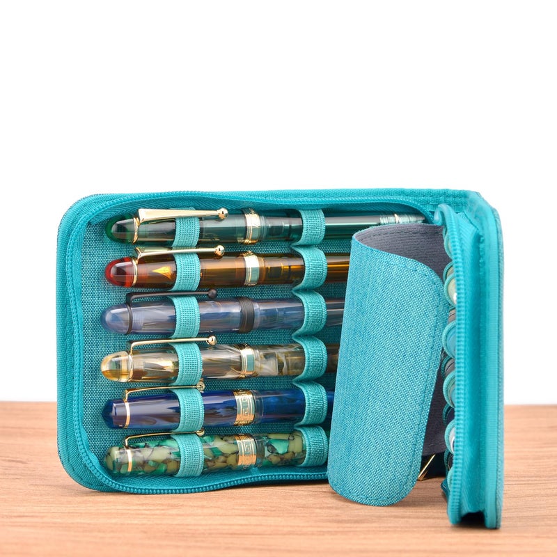 Lanxivi 12 Fountain Pen Case, Rollerball Pen Case Turquoise Color, Waterproof Canvas Pen Display Holder Organizer Bag - Image 4