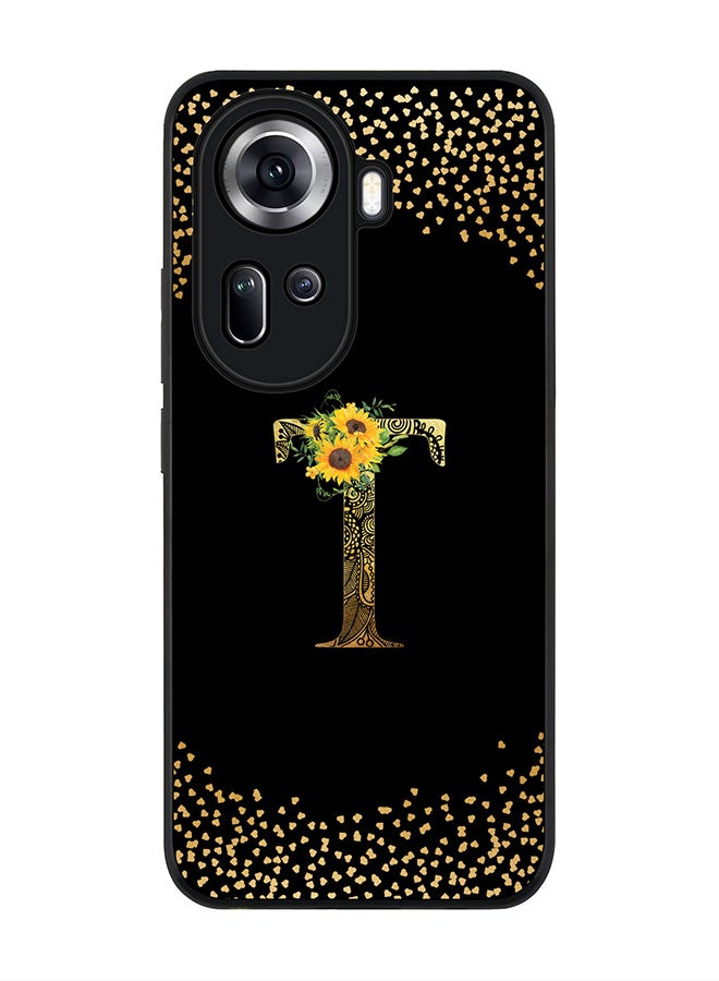 Stylizedd Rugged Black Edge Case for Oppo Reno11, Slim fit Case Cover - Custom Monogram Initial Letter Mandala Floral Pattern Alphabet - T ( Black ) - Image 1